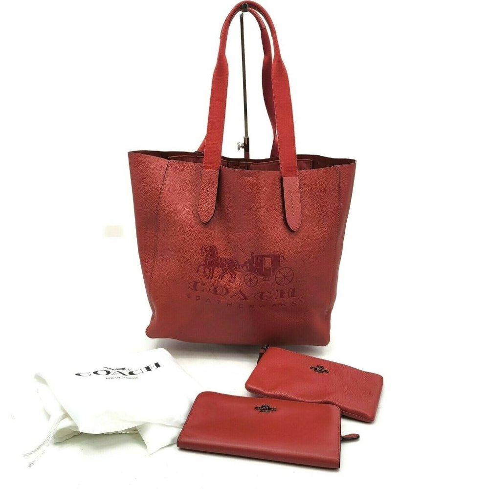 Coach Washed Red Grove Tote Wallet Wristlet